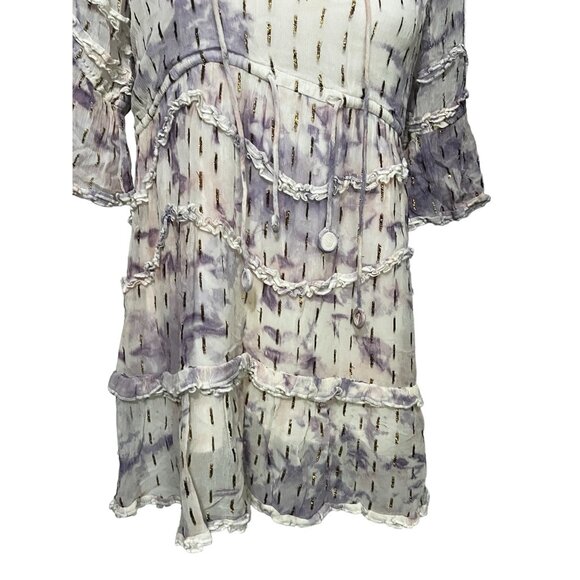 Hemant & Nandita Vivian Color Gold Splash Peasant Dress Sz XS Womens Purple Shee - Picture 5 of 14